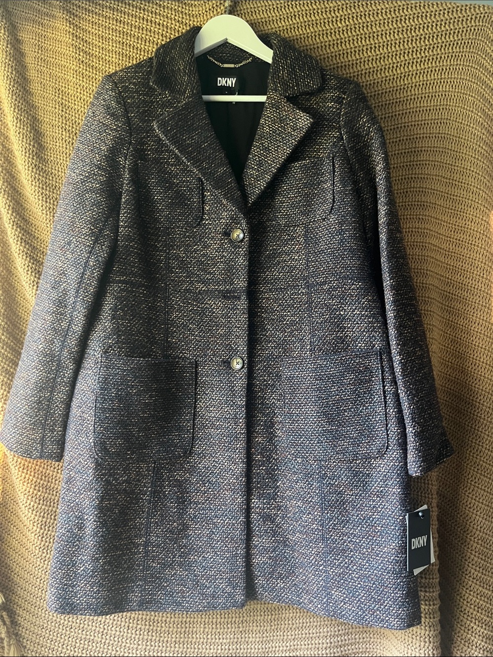 DKNY Women's Navy-Blend Tweed Pea Coat